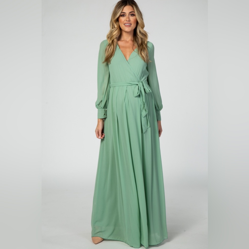 Pink blush maternity Mint Green Chiffon Maternity Maxi Dress SZ L